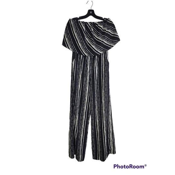 Mod On Trend Jumpsuit Off Shoulder Wide Leg Striped Women's Size Large - Picture 1 of 8